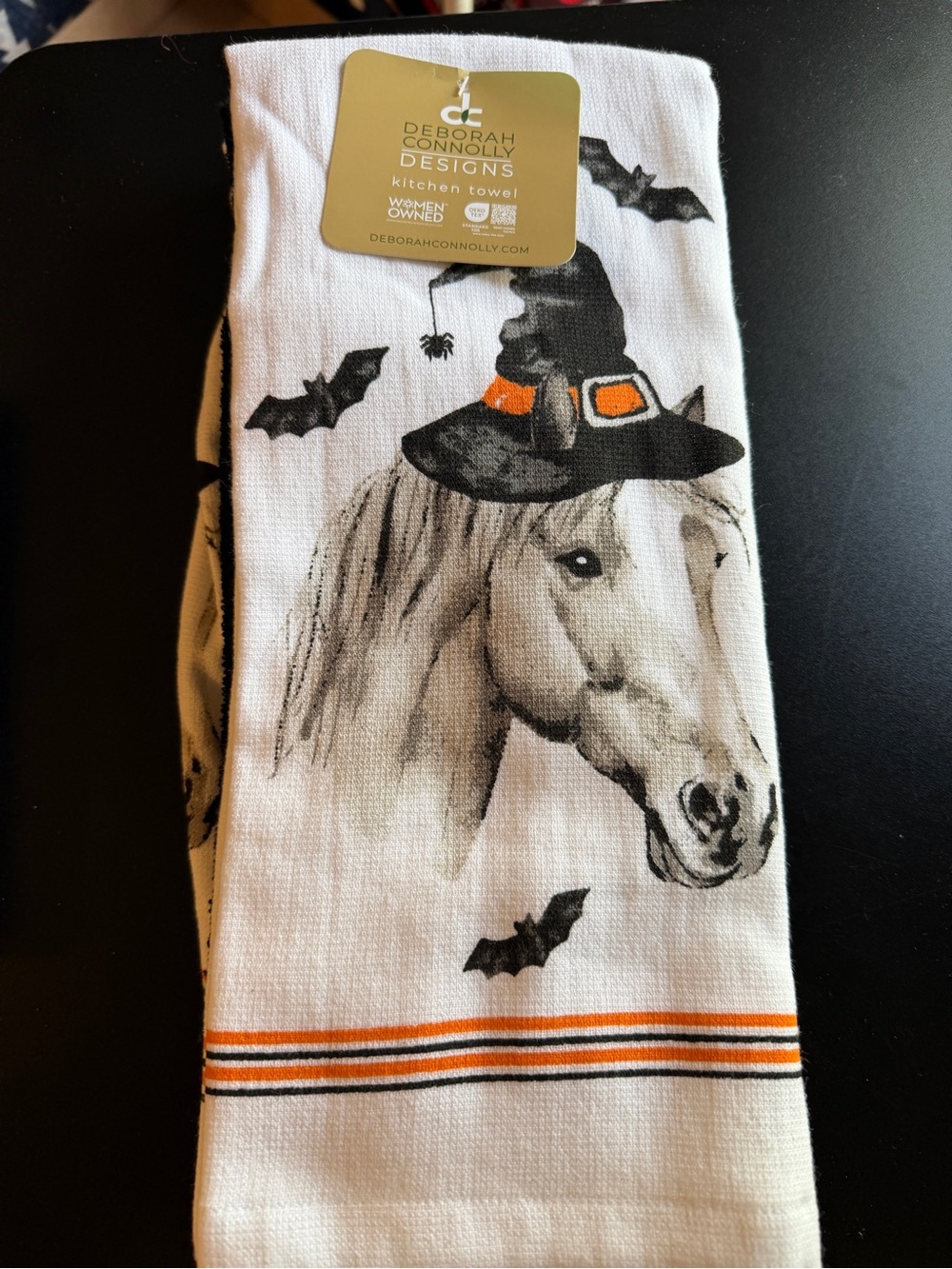 New Deborah Connolly Halloween 2026 Kitchen Towel Set 3-pk Horse Watch Hat Bats